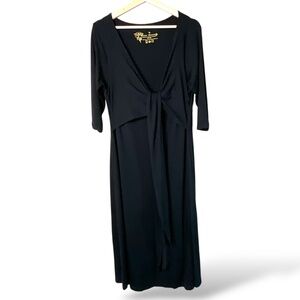 DIANE KENNEDY Navy Blue Jersey Knit Maxi Dress Wrap Tie Front MADE IN CANADA 0X
